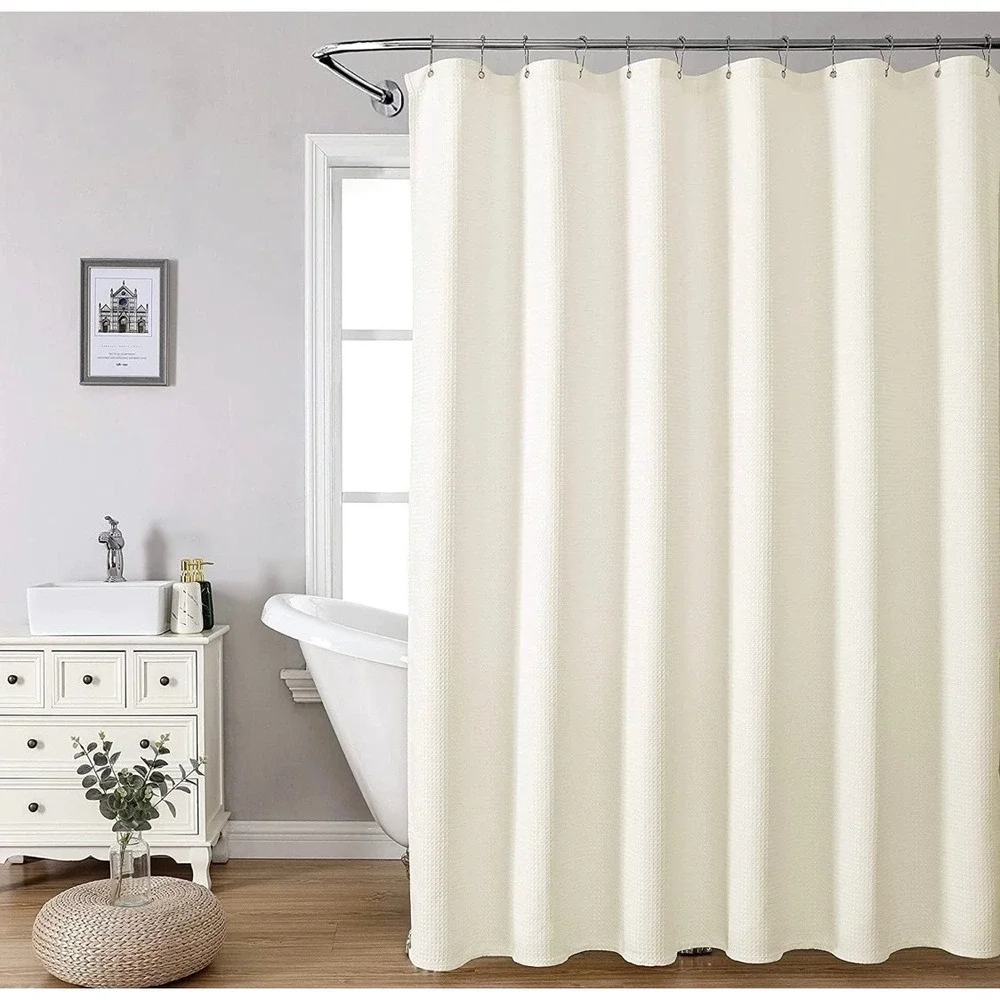 Dynamene Ivory Waffle Weave Shower Curtain Hotel Spa Style 72x72 12 Hook Holes